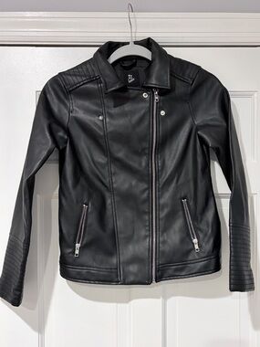 art class Black Faux Leather Moto Jacket with Quilted Sleeves